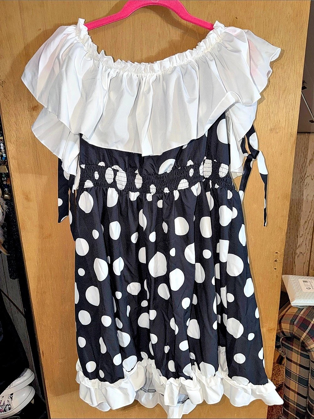 Black mushroom costume dress Polka Dot Ruffle Mini Dress in Black & White new ti